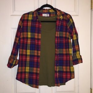 a flannel WITH a matching green AND orange shirt!